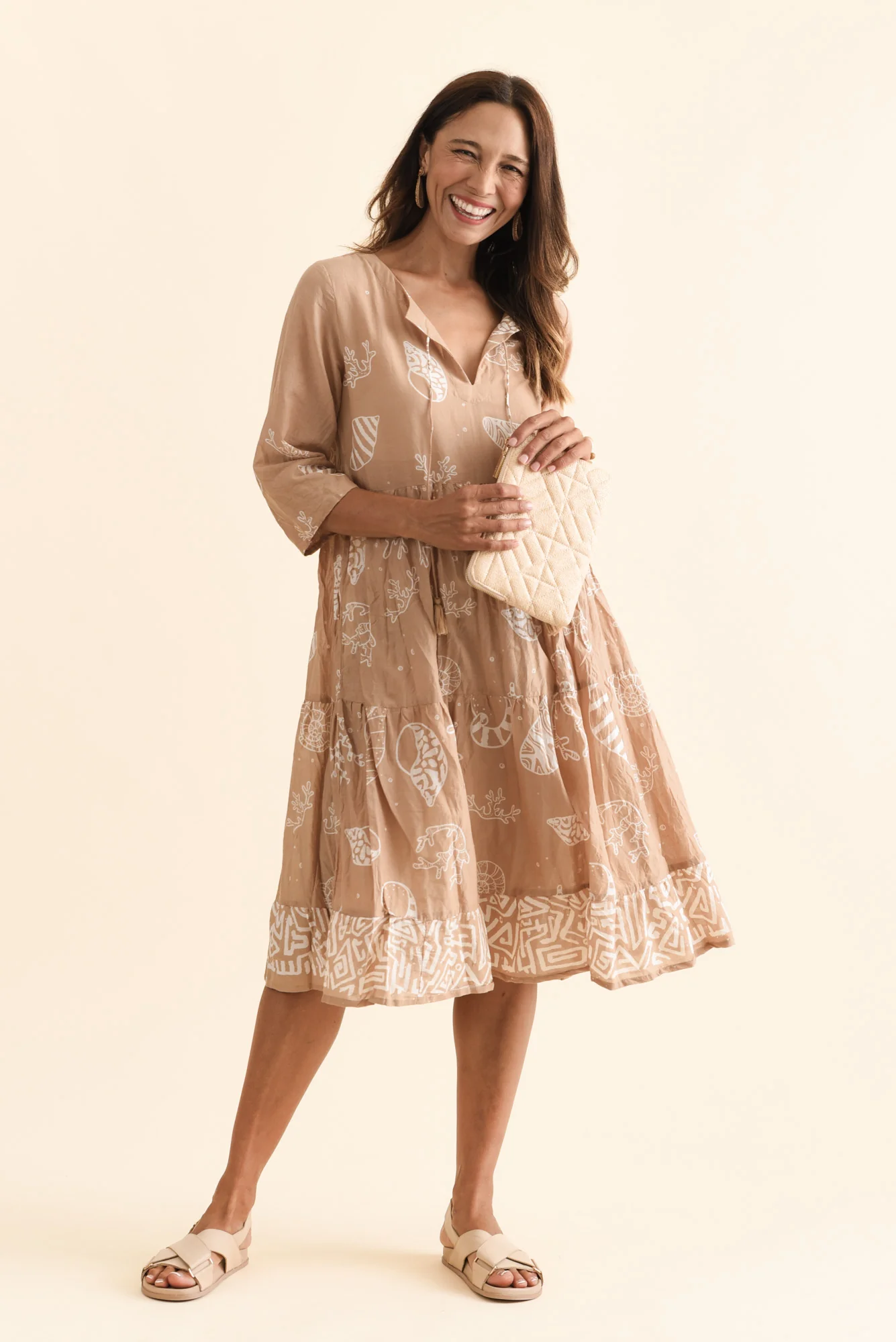 Milana Mocha Seashell Crinkle Cotton Dress - Image 3