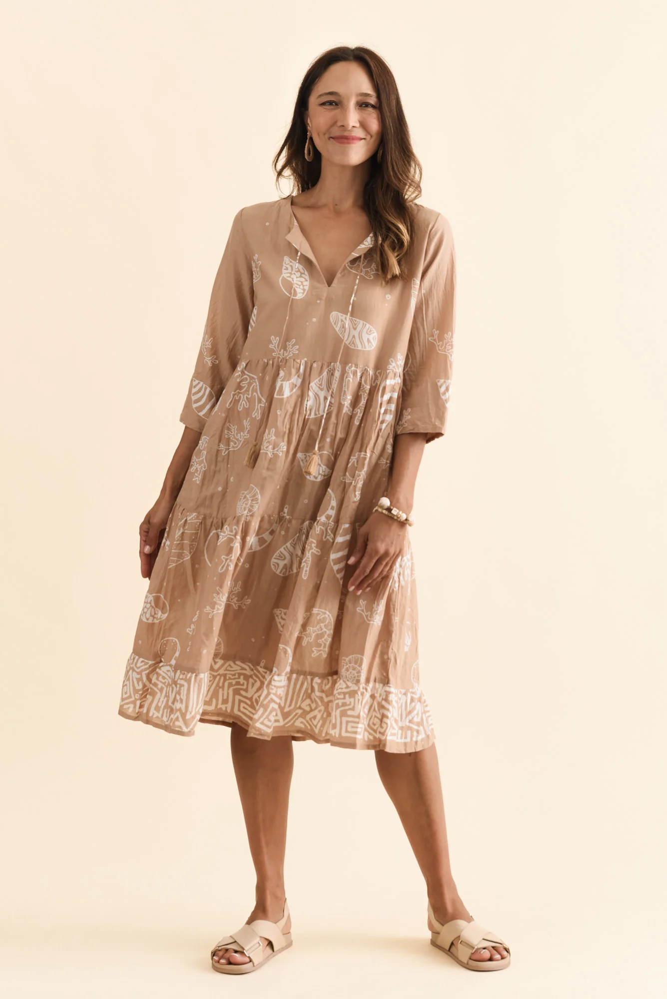 Milana Mocha Seashell Crinkle Cotton Dress - Image 4