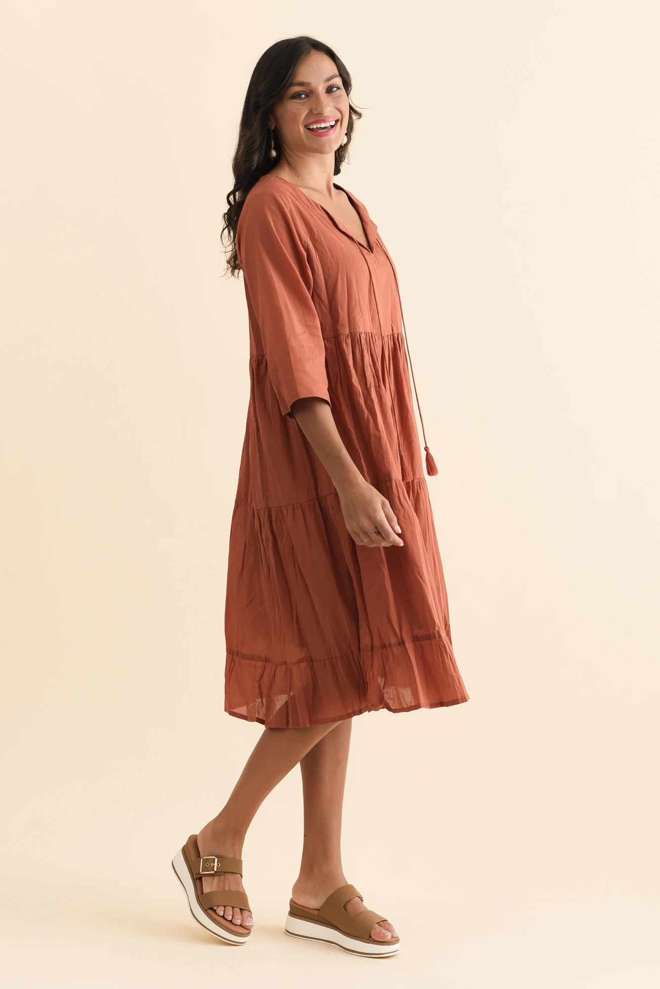 Milana Rust Crinkle Cotton Dress - Image 4