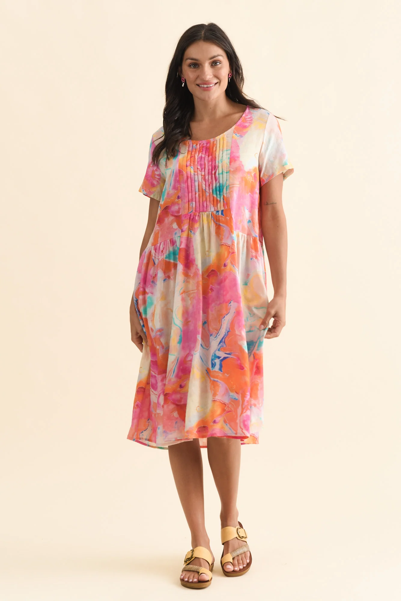 Murano Orange Abstract Cotton Dress - Image 2