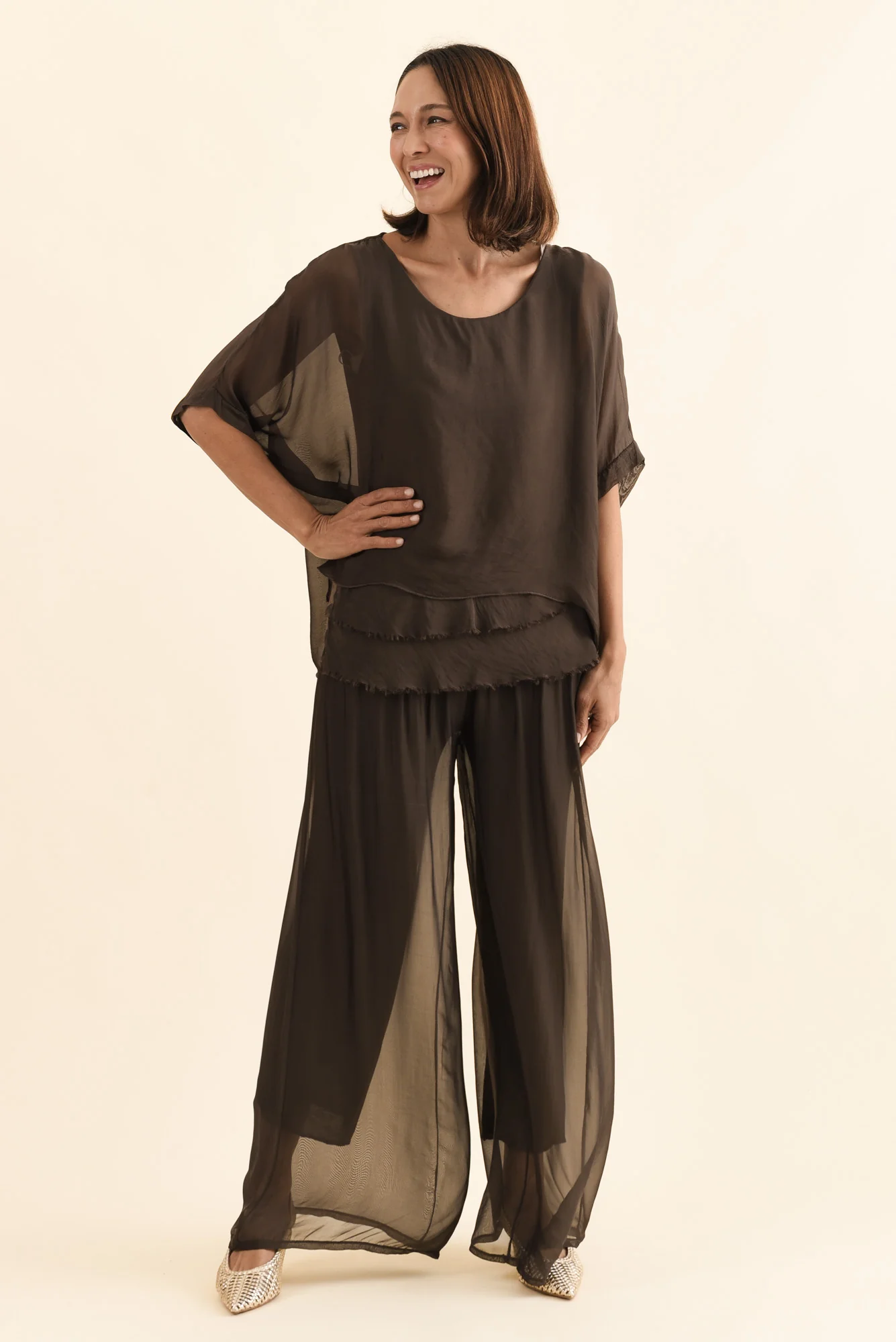 Mora Chocolate Silk Layer Pants - Image 2