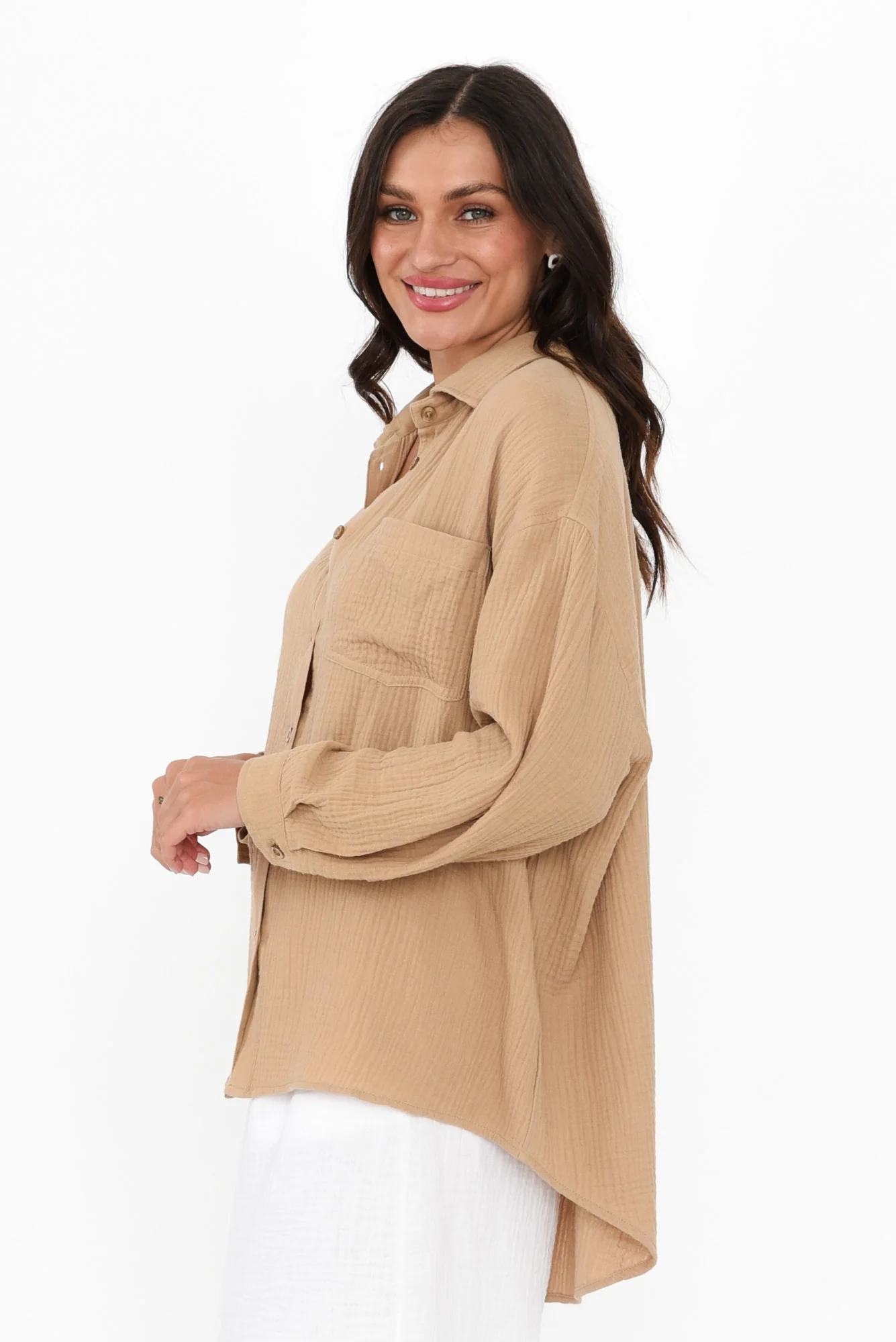 Natalia Beige Cotton Cheesecloth Shirt - Image 4