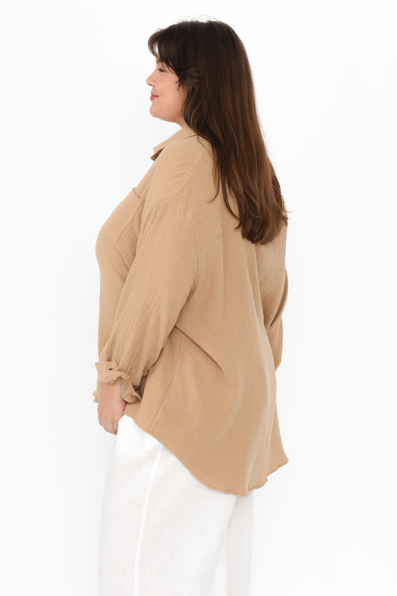 Natalia Beige Cotton Cheesecloth Shirt - Image 8