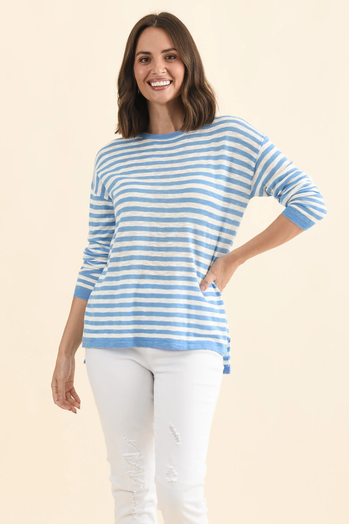 Natasha Sky Blue Stripe Knit Top