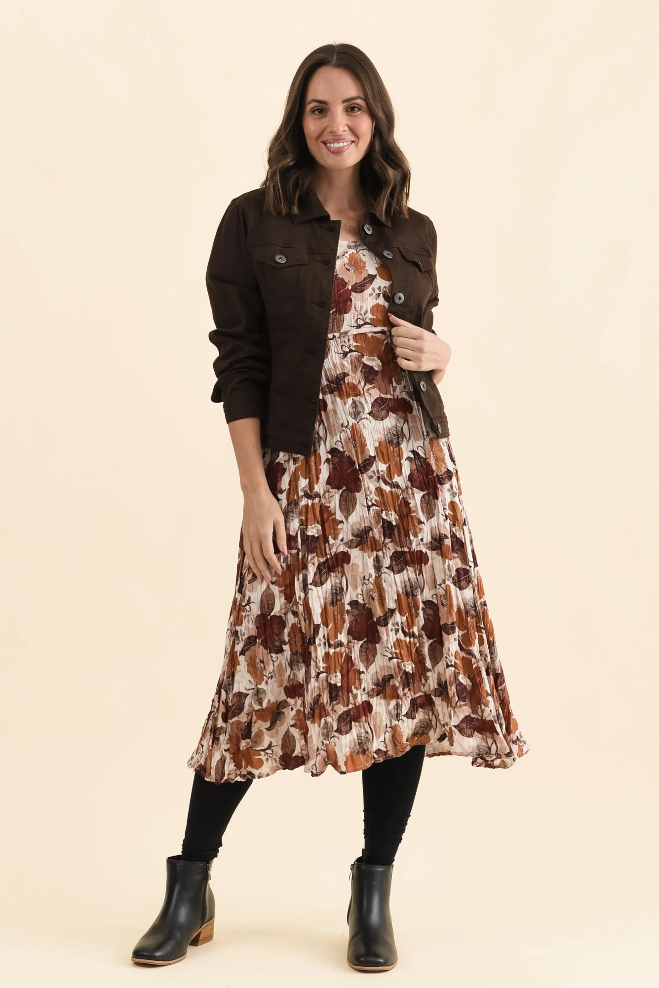 Nessa Brown Flower Crescent Dress - Image 2