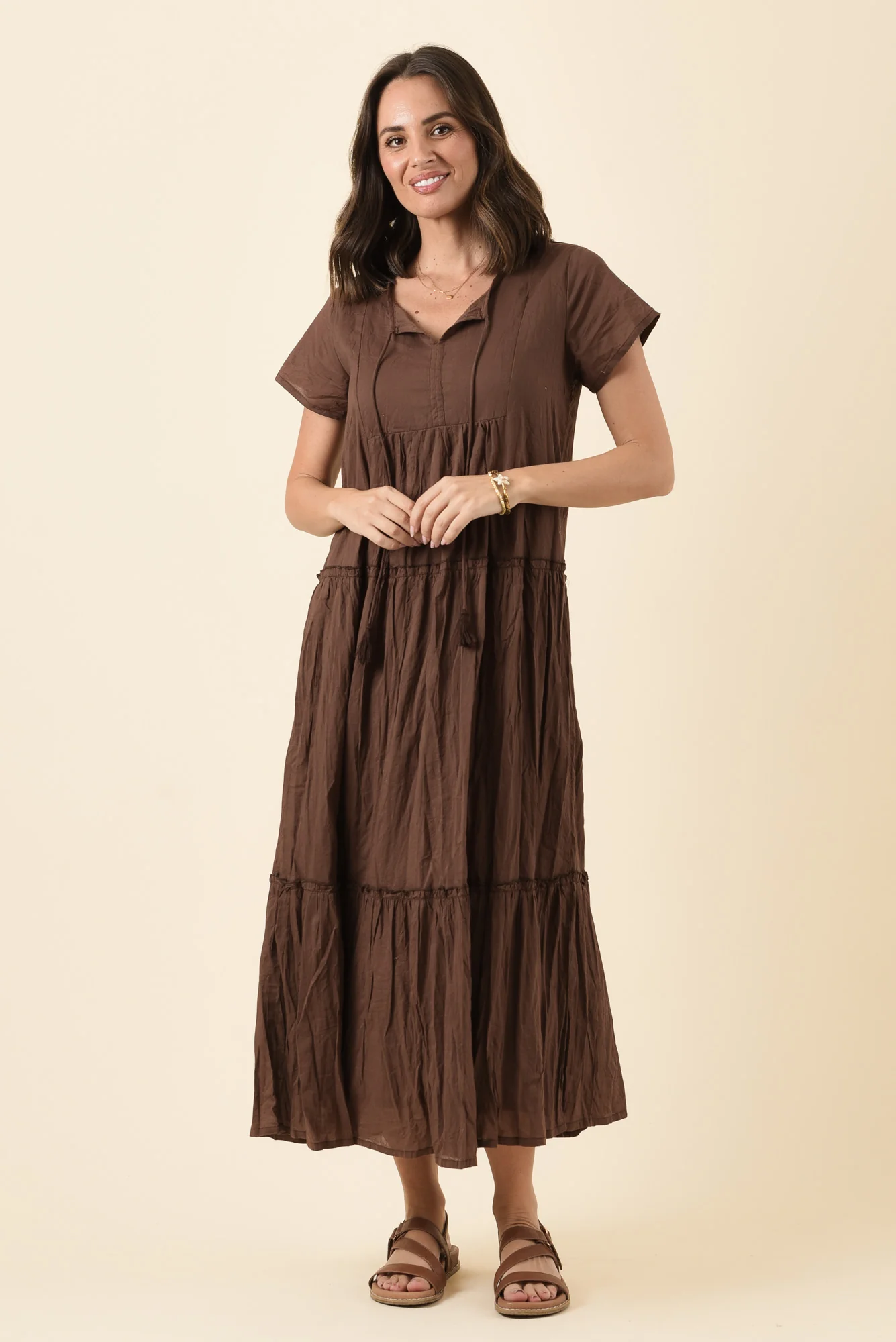 Nona Chocolate Crinkle Cotton Maxi Dress - Image 2