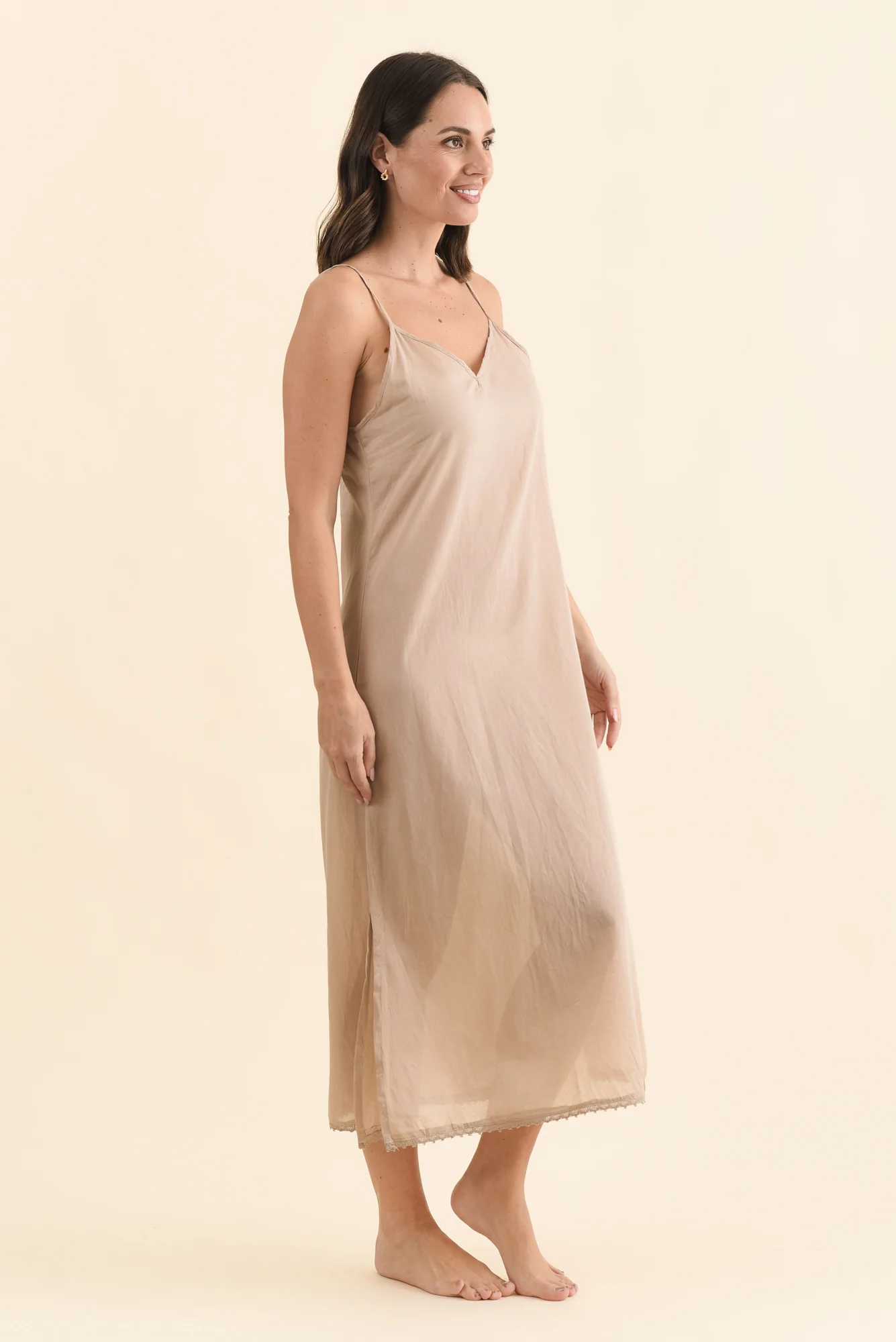 Nude Cotton Maxi Slip Dress - Image 3