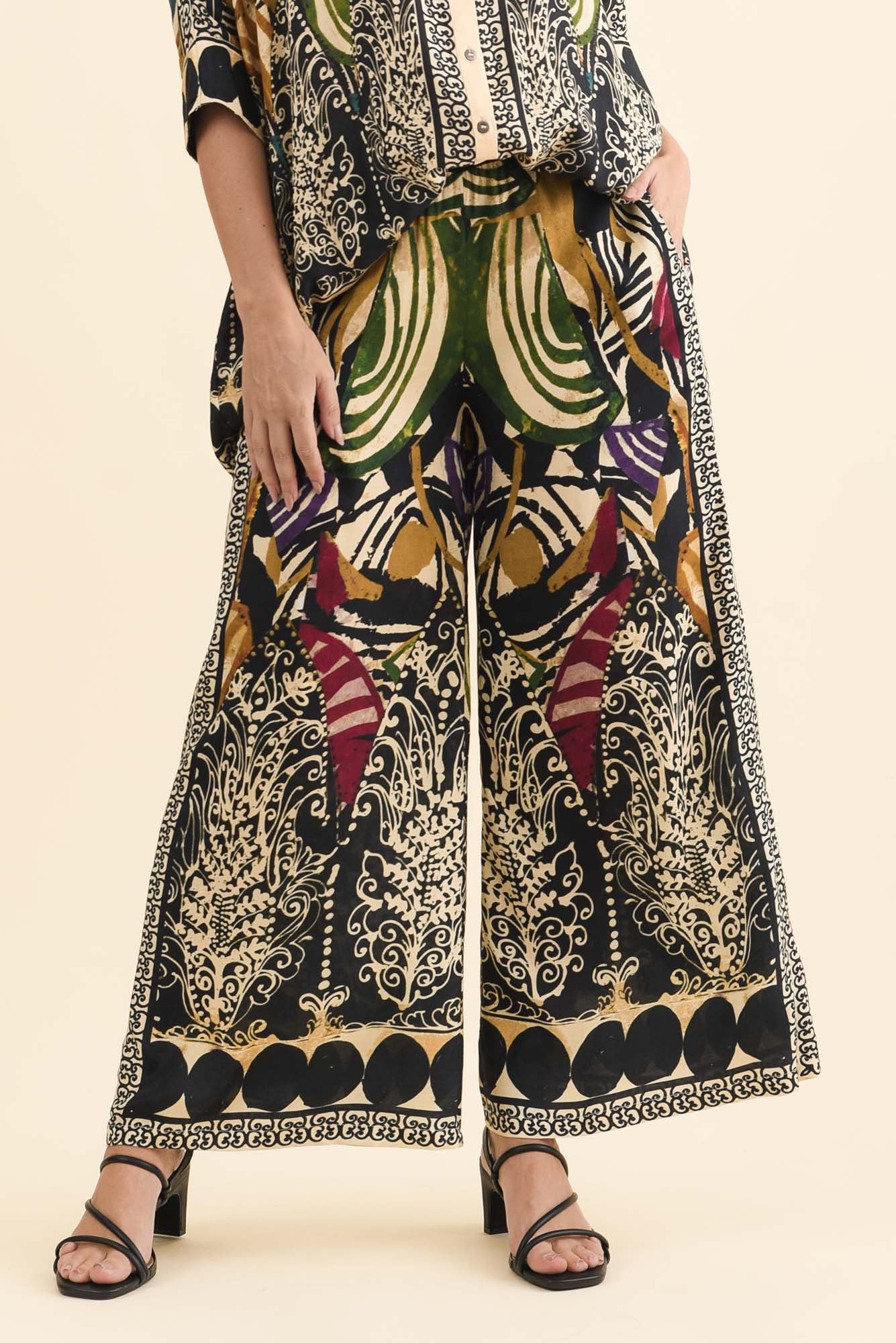 Odia Green Mosaic Wide Leg Pants