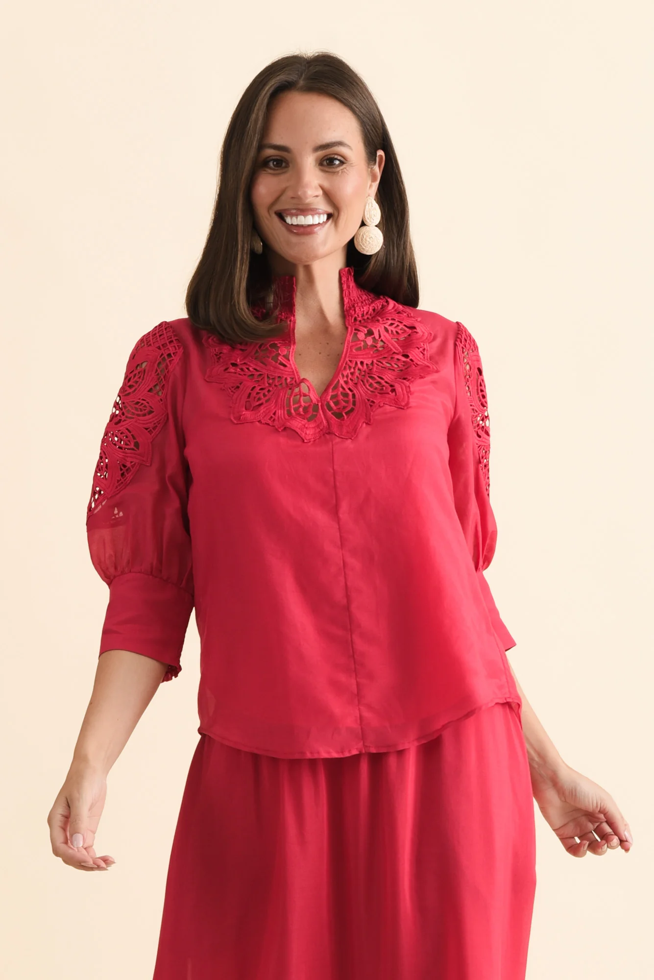 Oleander Ruby Cotton Silk Blouse
