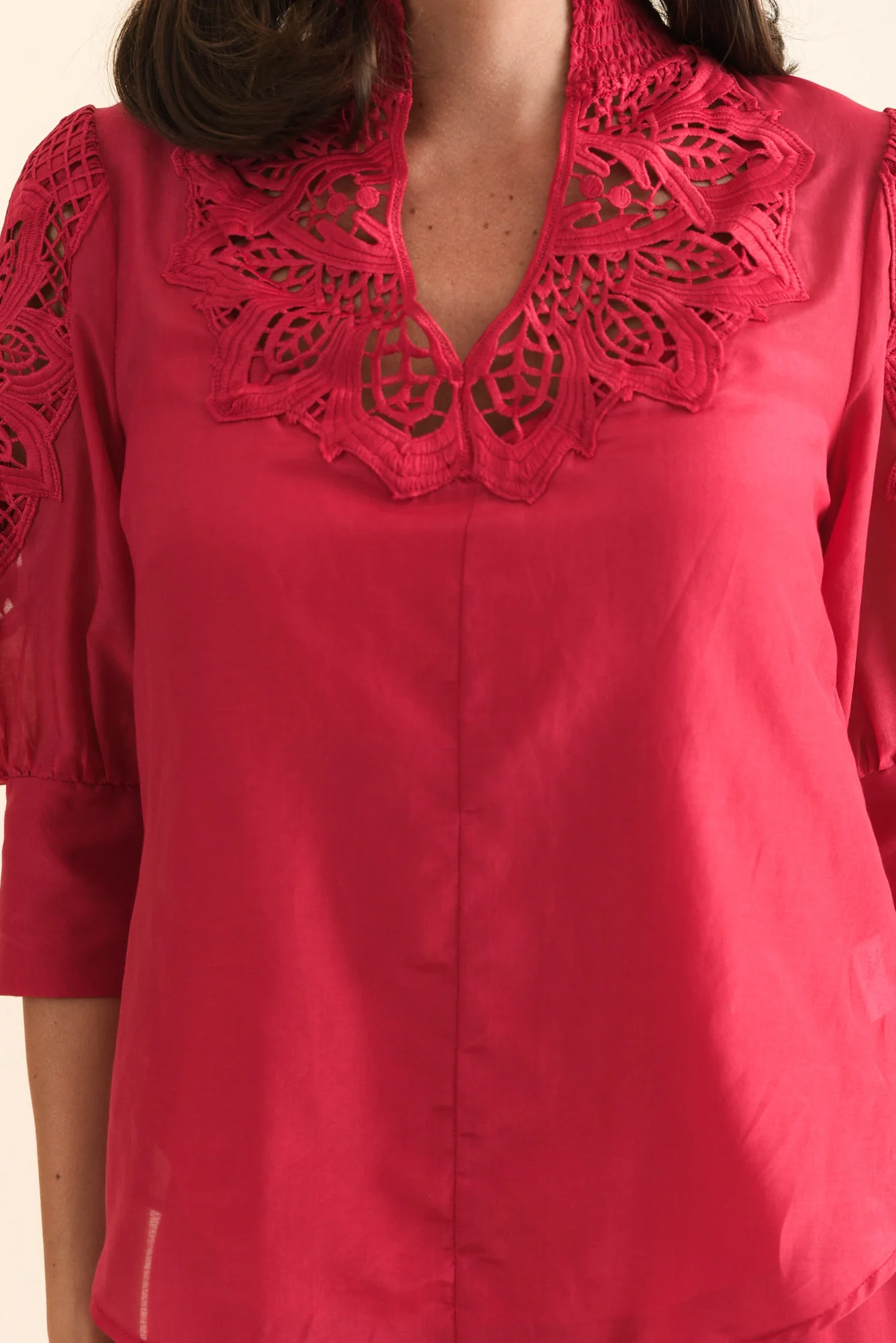 Oleander Ruby Cotton Silk Blouse - Image 5