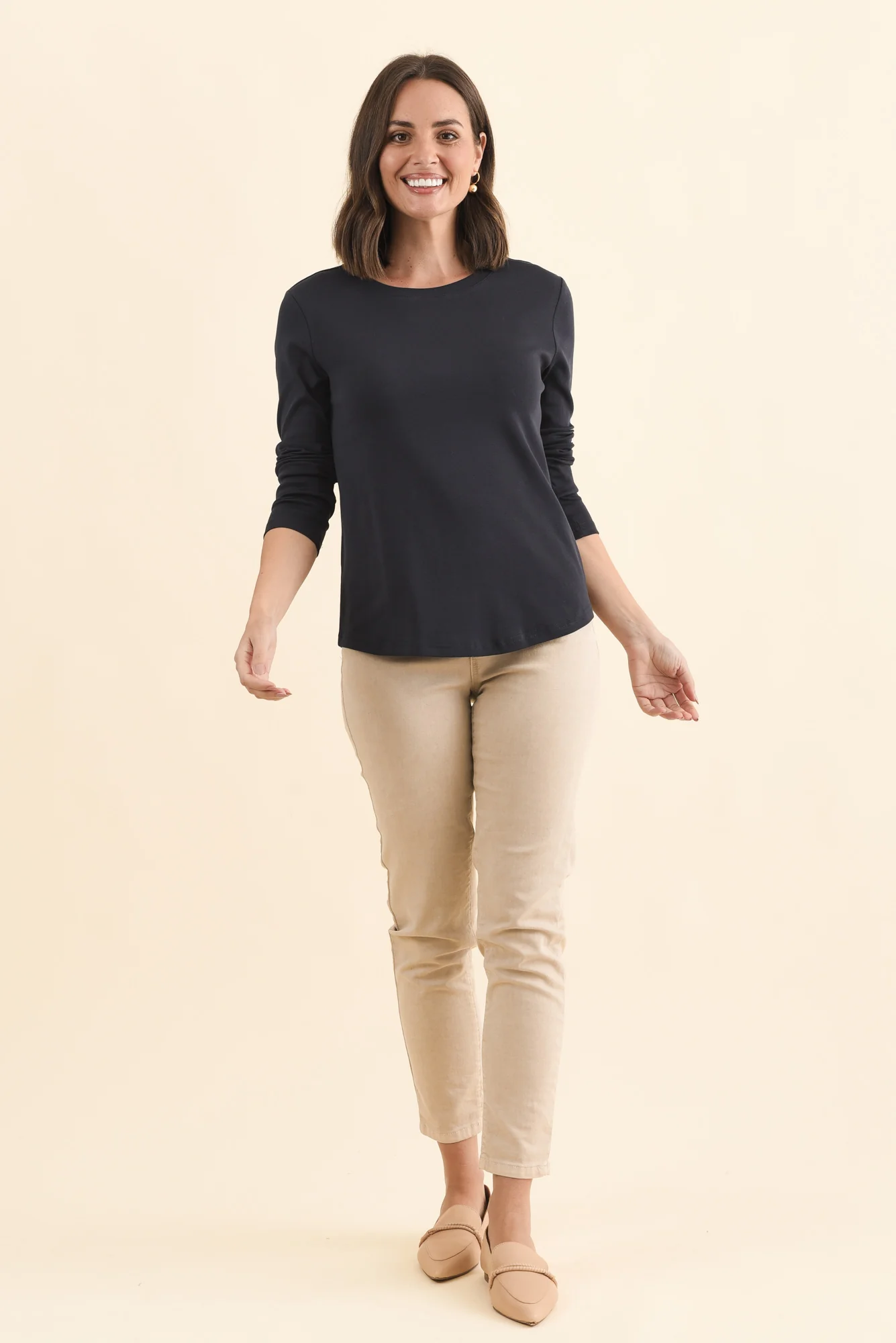 Porter Navy Cotton Long Sleeve Top - Image 6