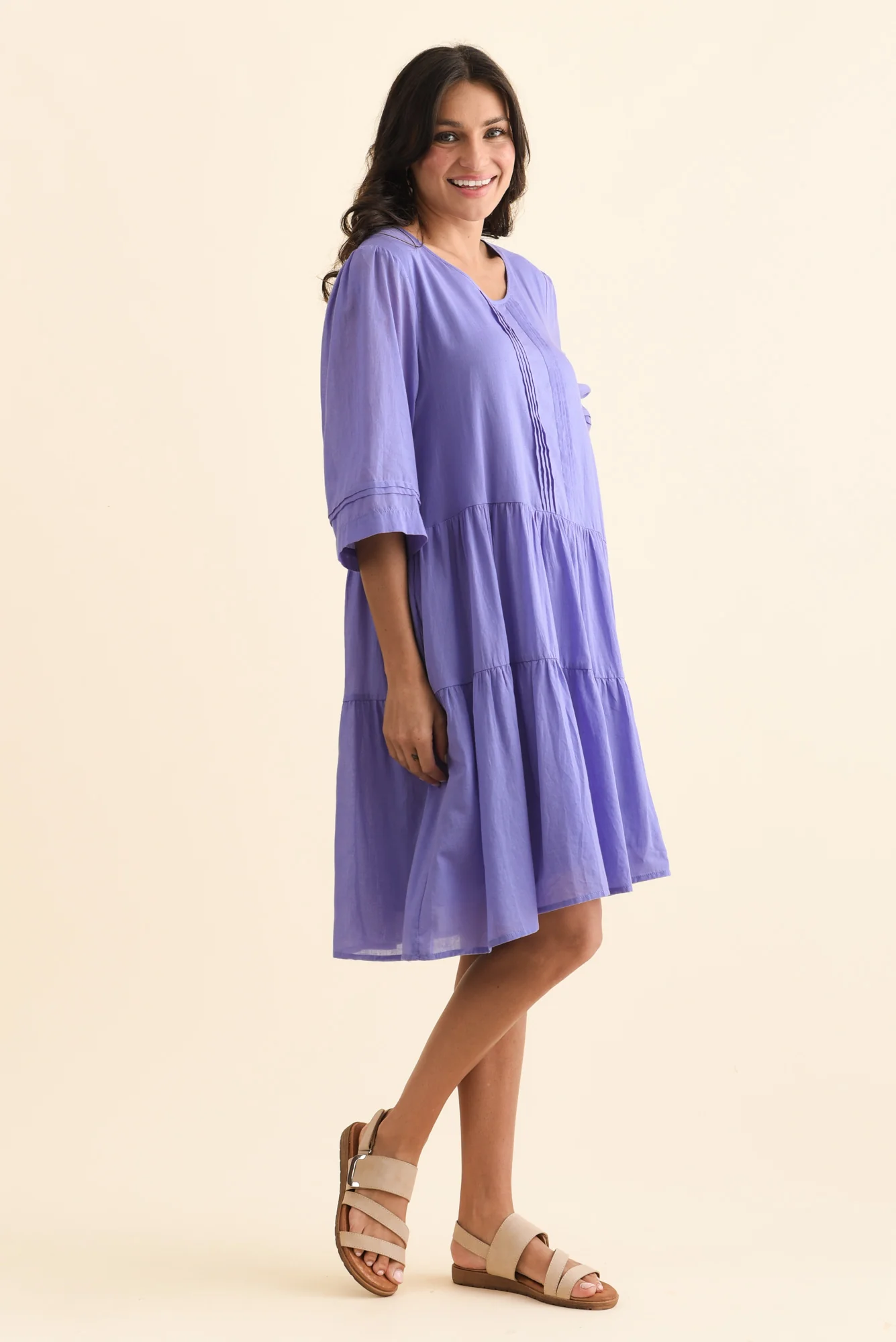 Portia Purple Cotton Asymmetrical Dress - Image 4