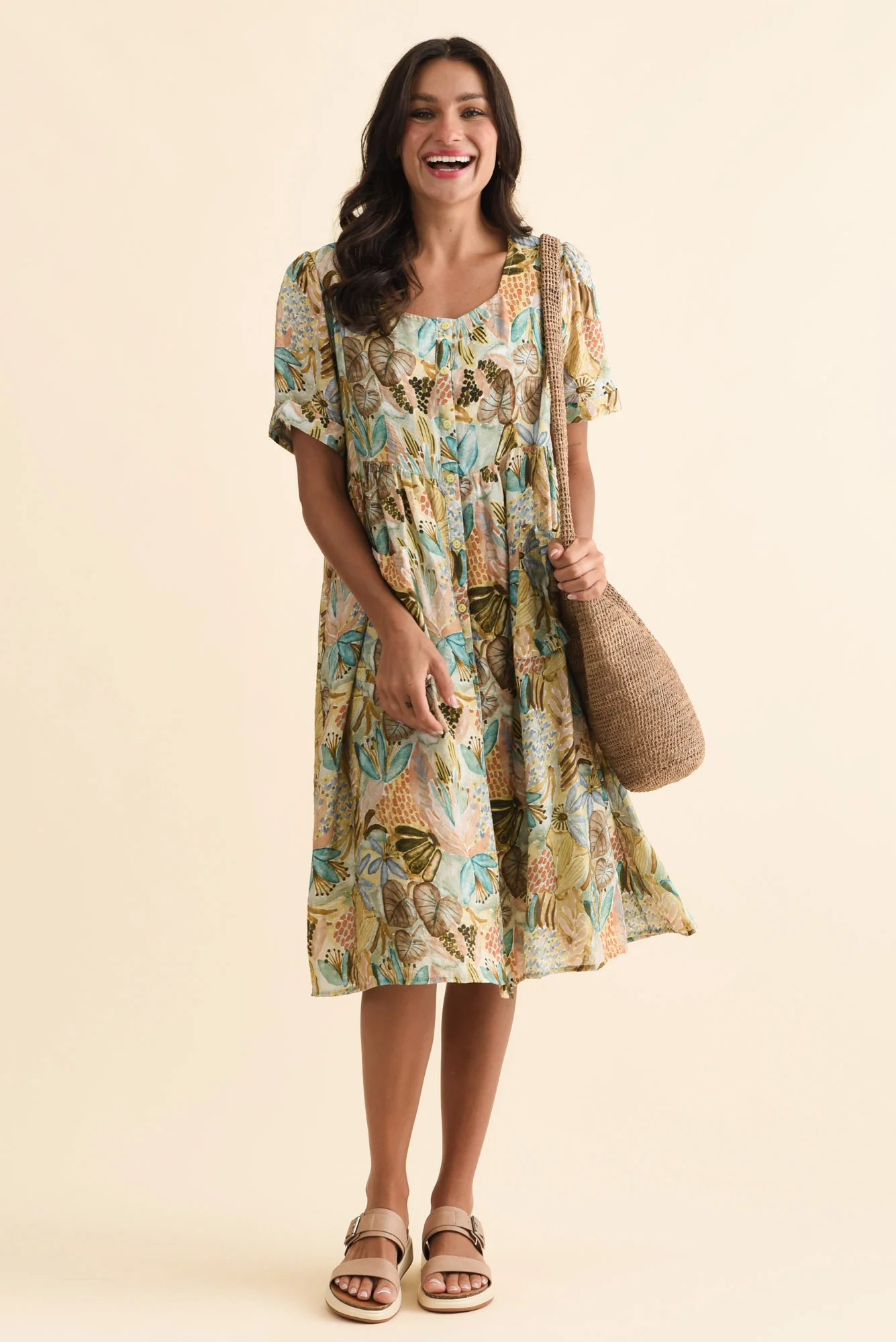 Rayna Brown Garden Button Dress - Image 2