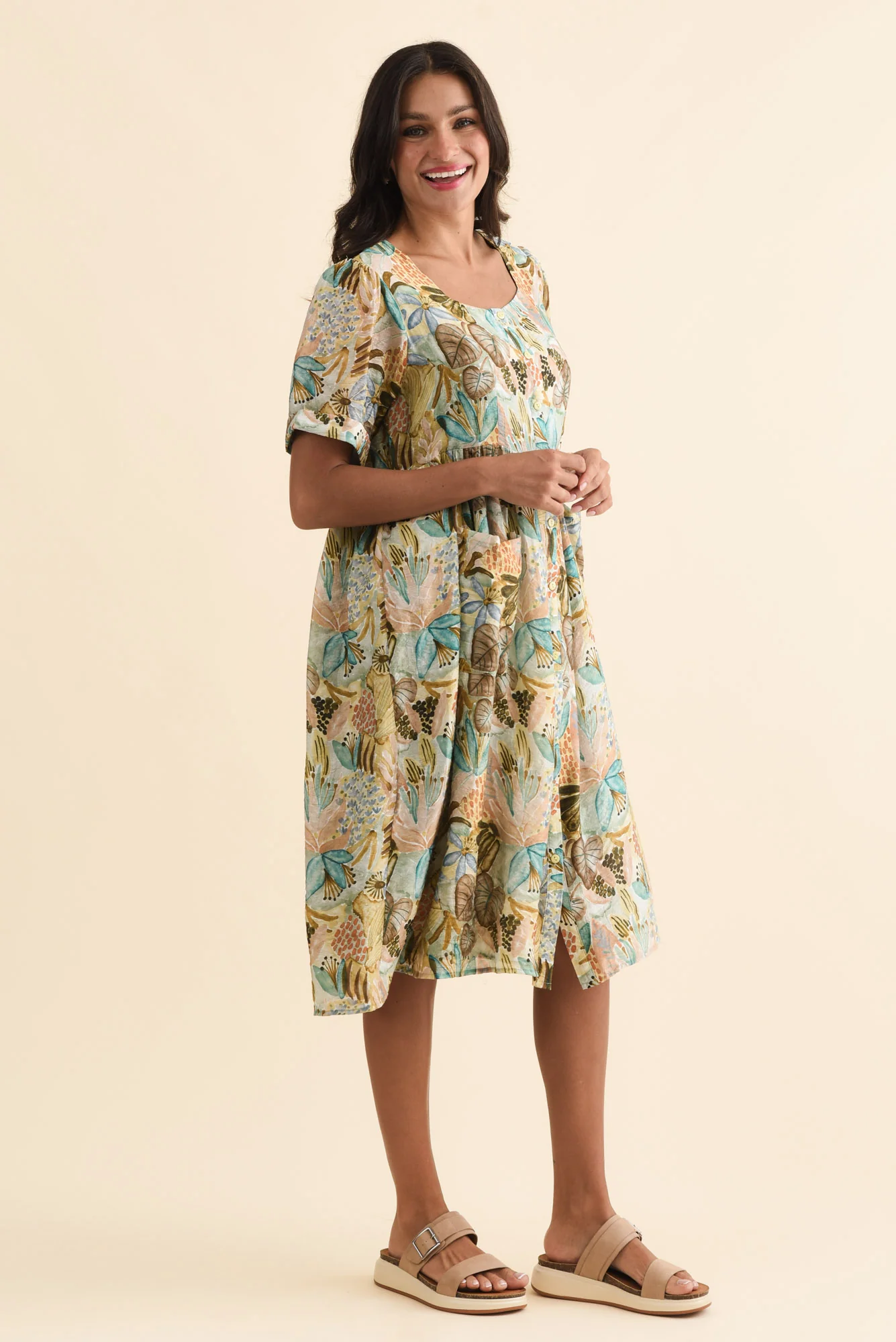 Rayna Brown Garden Button Dress - Image 4