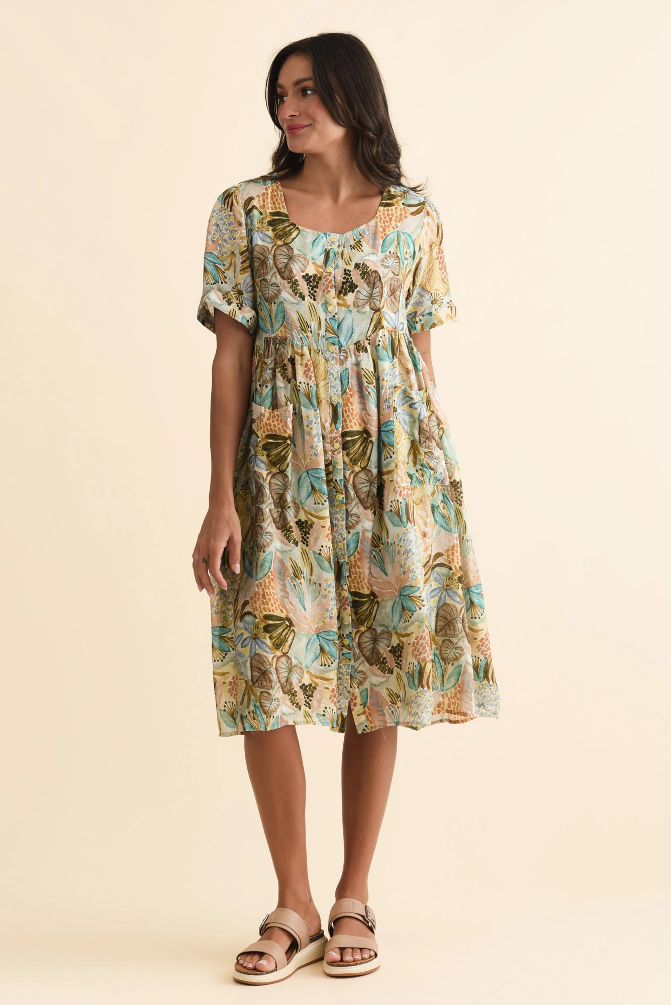 Rayna Brown Garden Button Dress - Image 7