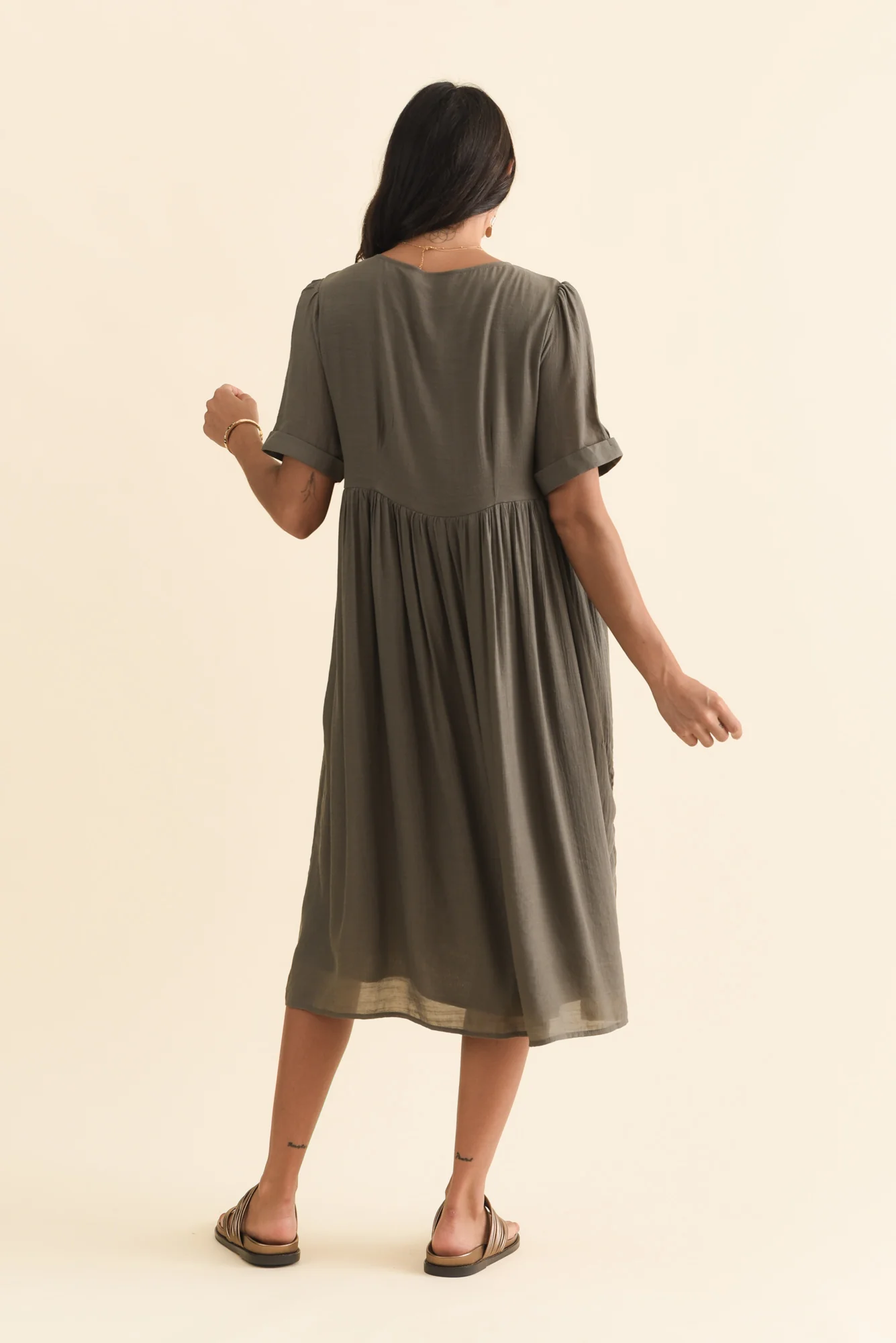 Rayna Khaki Button Dress - Image 4