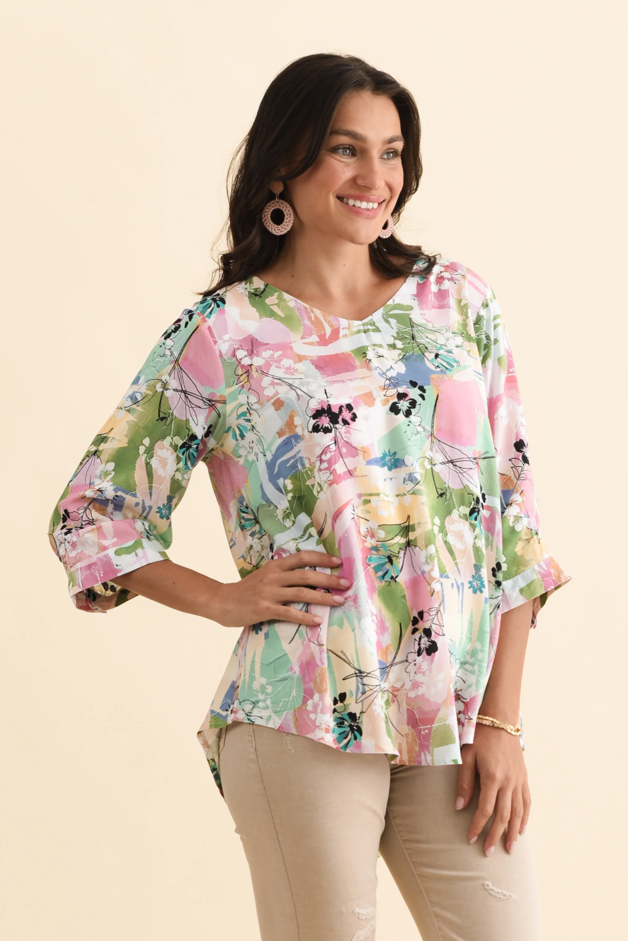 Riveria Pink Floral V Neck Top - Image 3