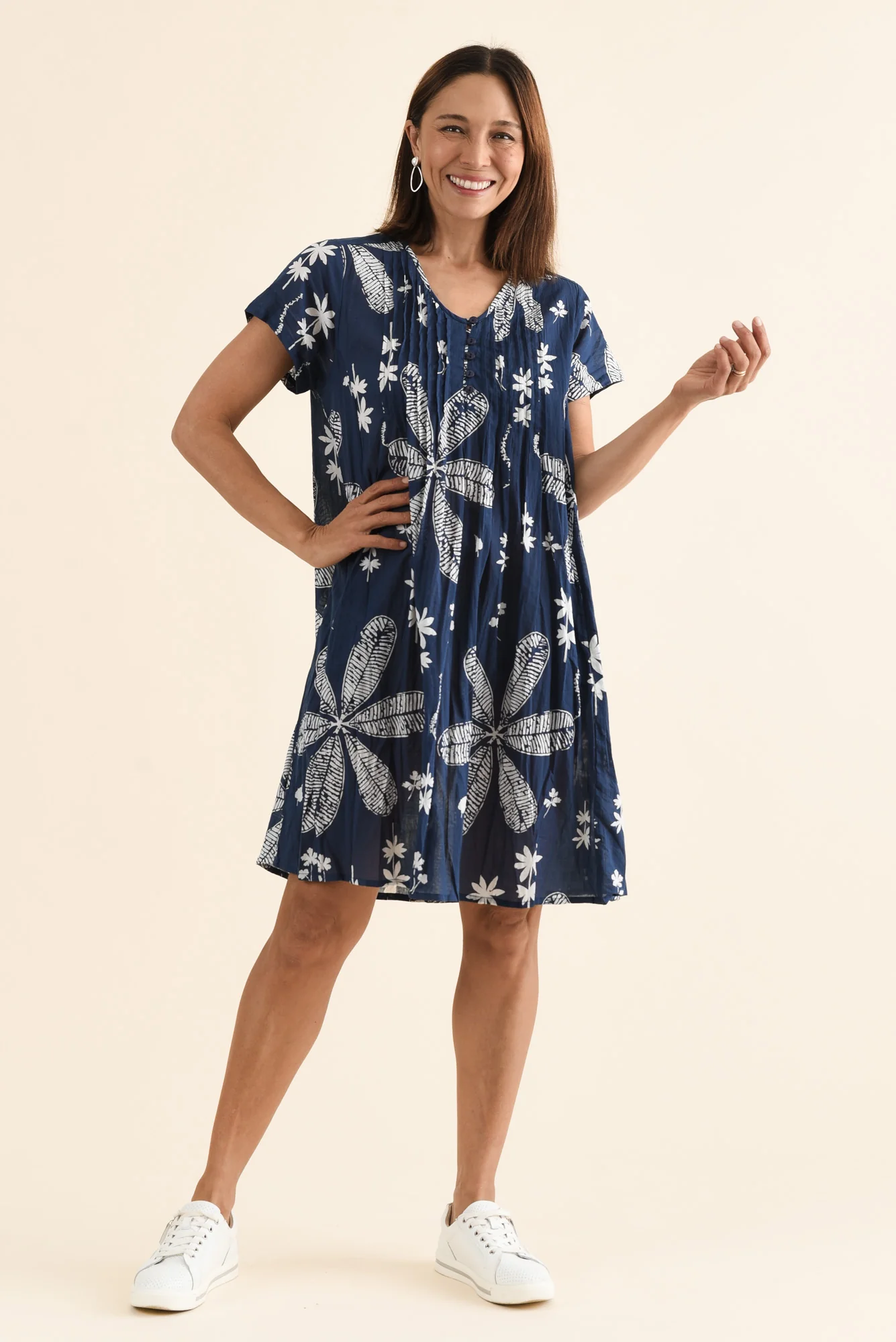 Sabina Navy Flower Crinkle Cotton Dress - Image 7