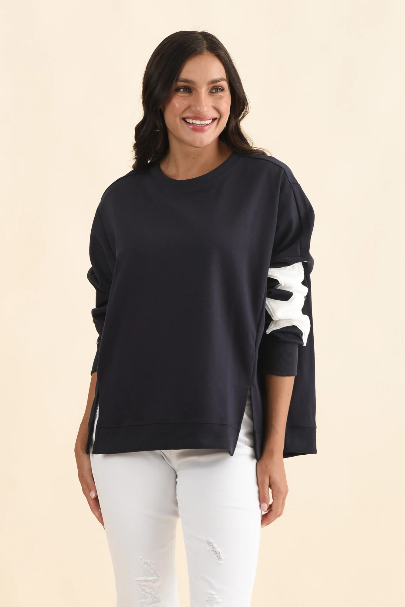 Saskia Navy Cotton Blend Sweatshirt