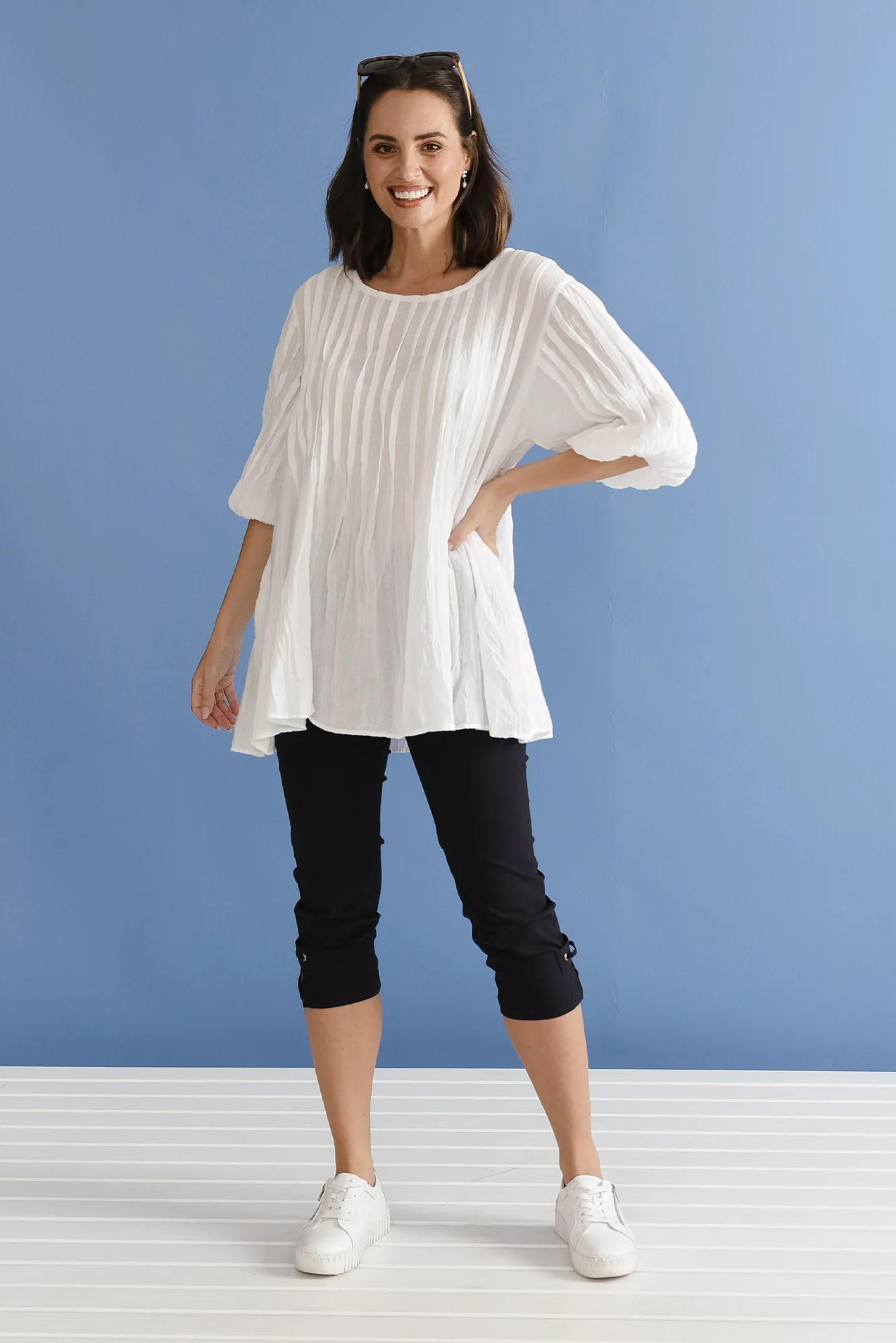 Selma White Crinkle Cotton Top - Image 12