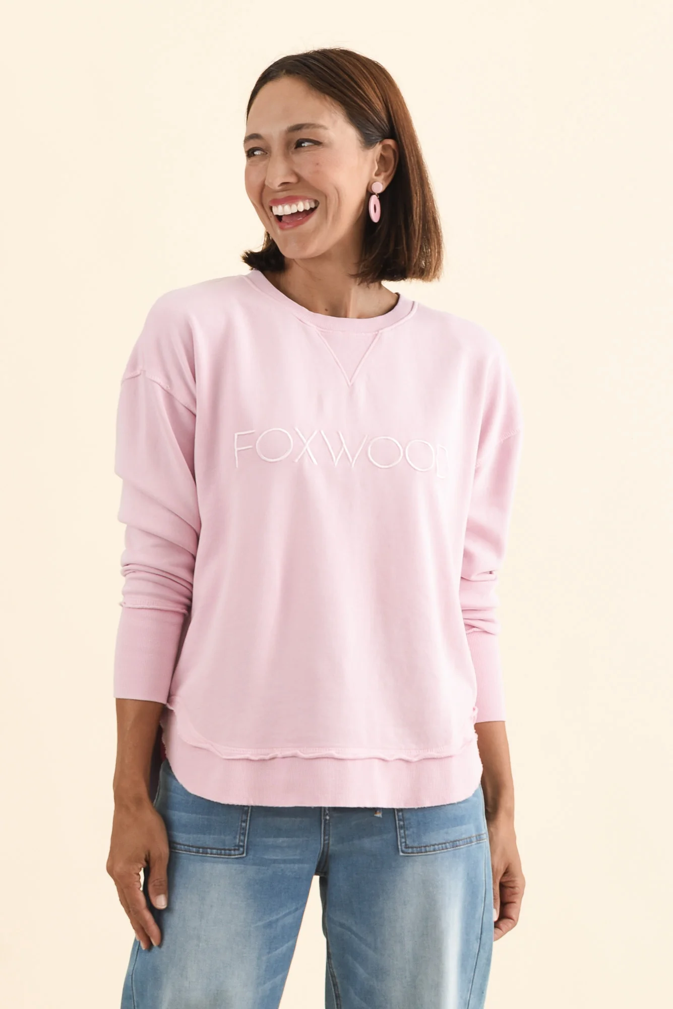 Simplified Blush Cotton Crewneck Sweatshirt