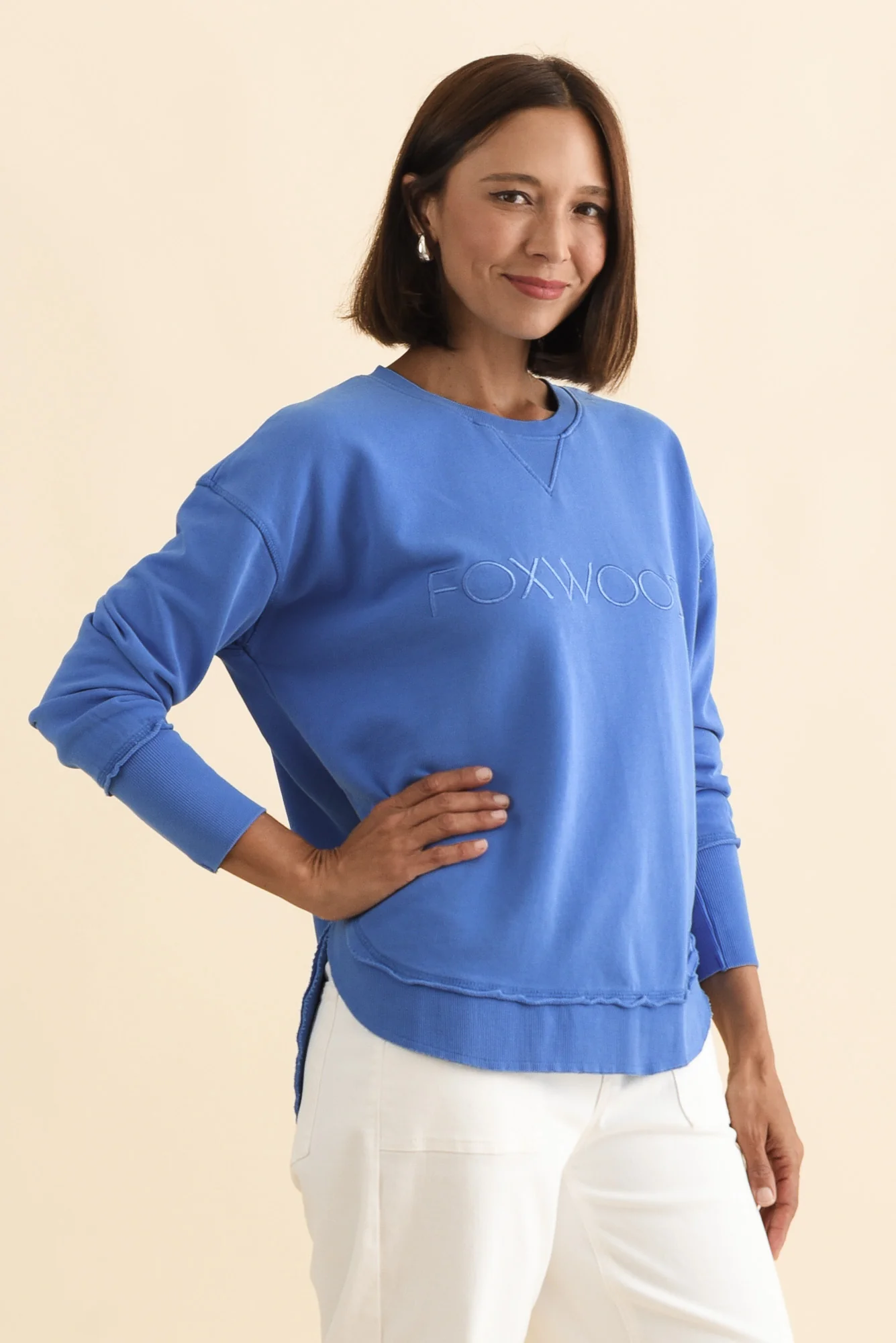 Simplified Cobalt Cotton Crewneck Sweatshirt - Image 4