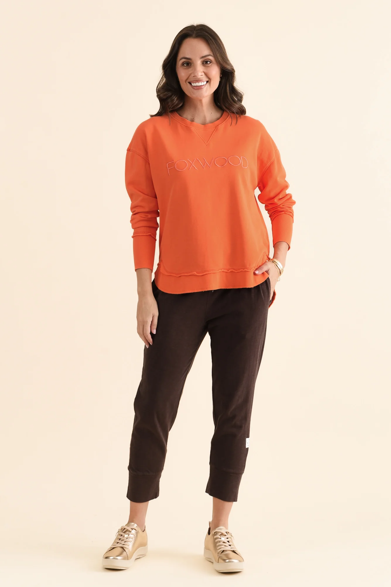 Simplified Orange Cotton Crewneck Sweatshirt - Image 2