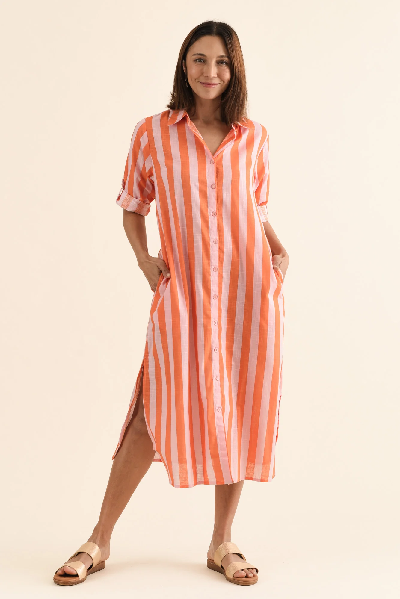 Tricia Orange Stripe Cotton Shirt Dress - Image 2