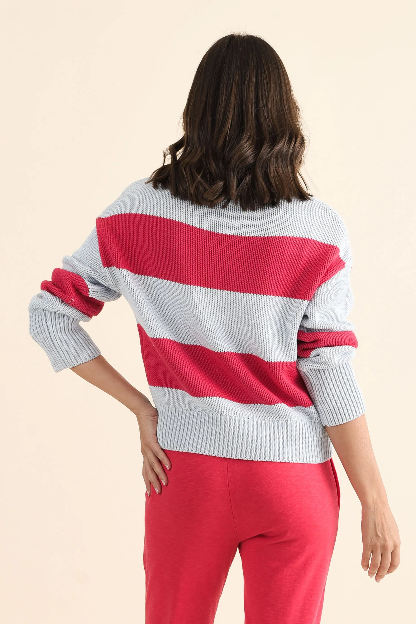 Vesi Red Stripe Cotton Knit Jumper - Image 4