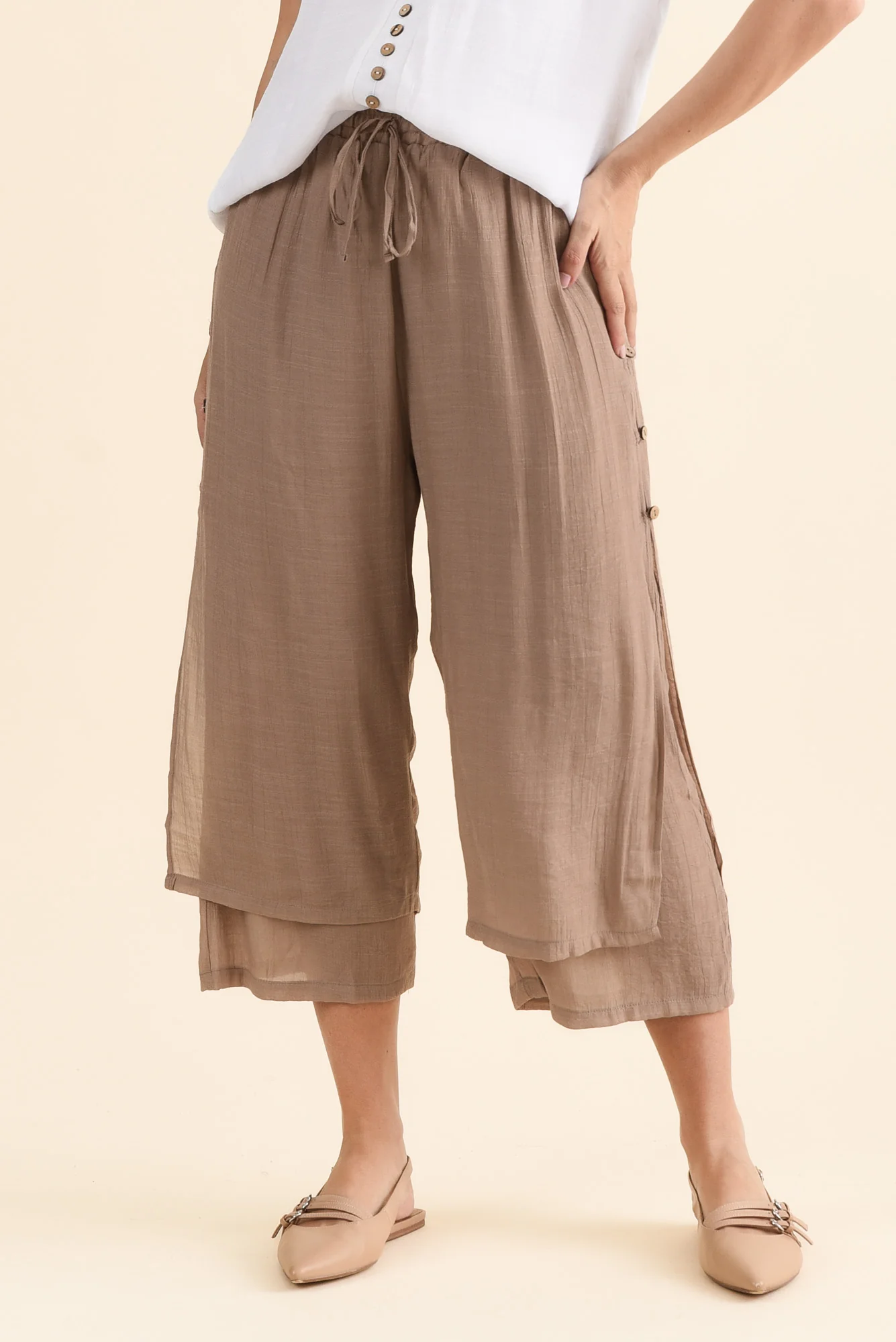Watson Mocha Cotton Blend Layered Pants