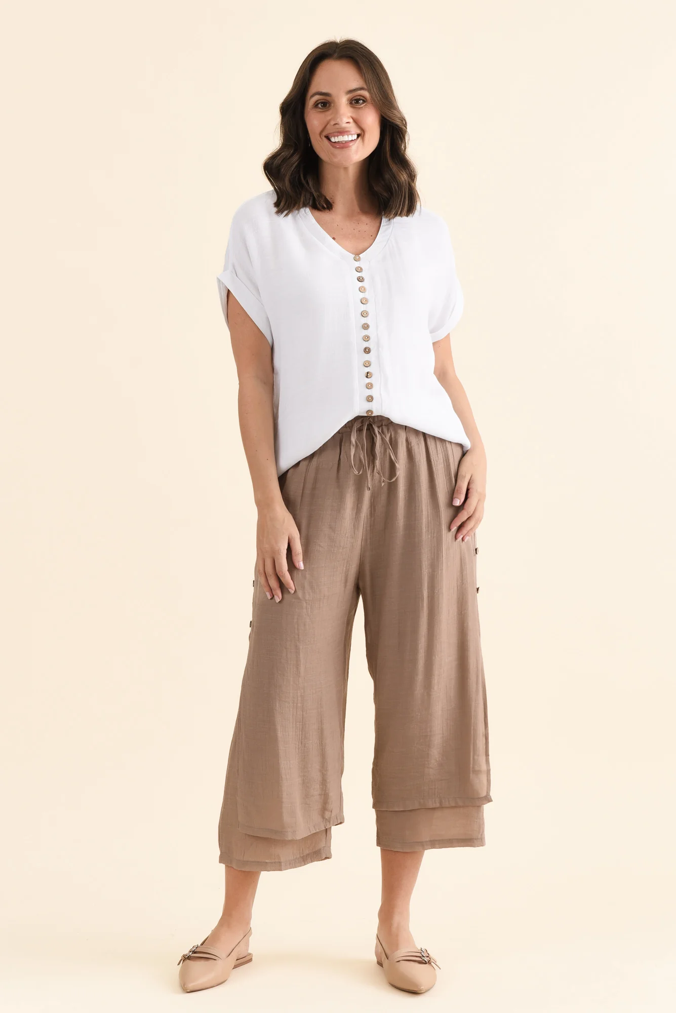 Watson Mocha Cotton Blend Layered Pants - Image 6