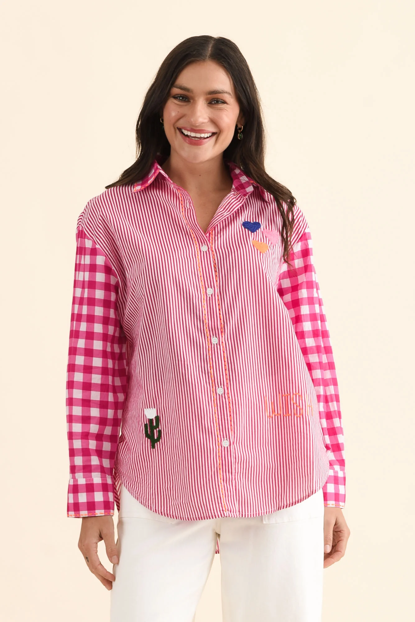 Woods Pink Western Cotton Embroidered Shirt