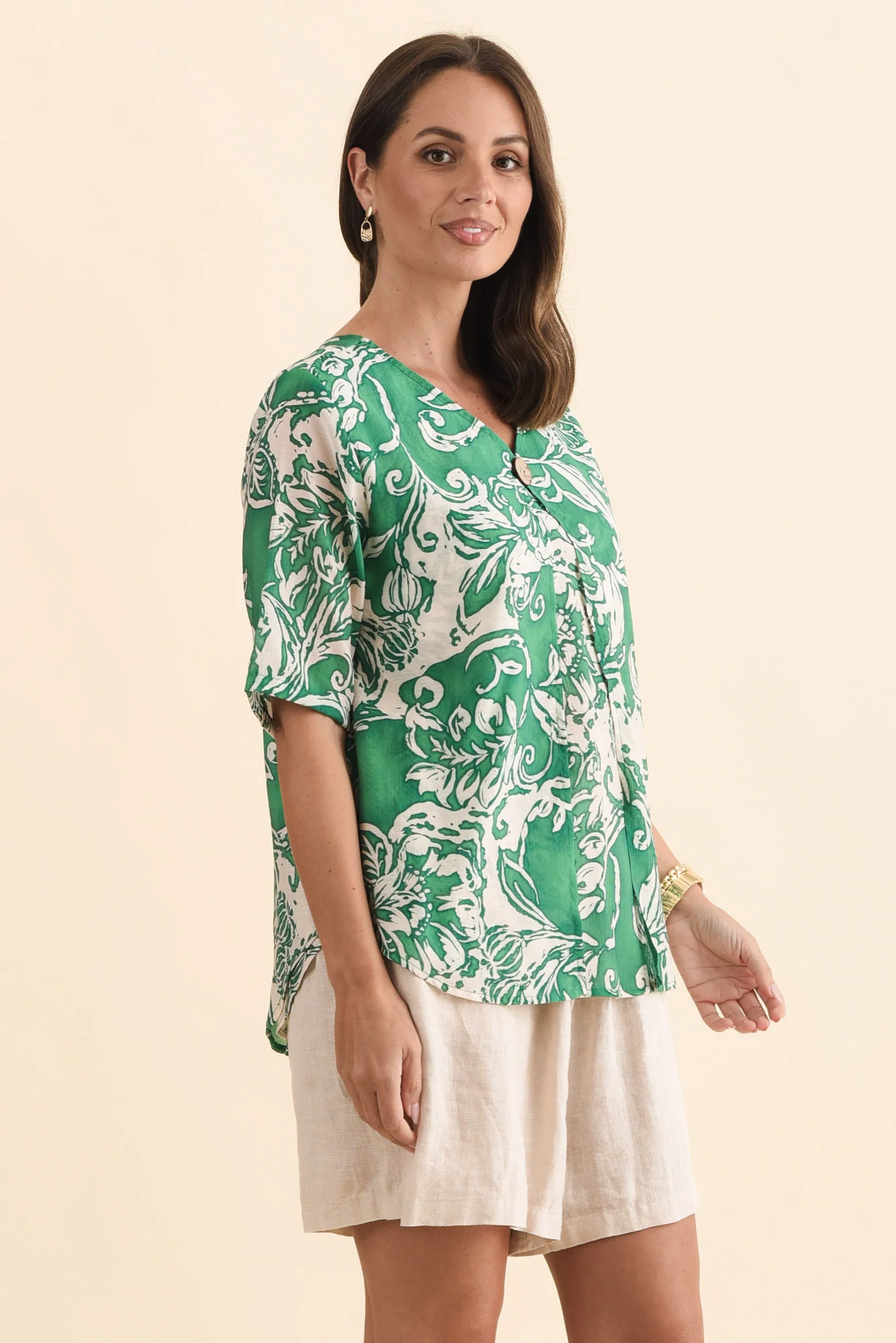 Yasmin Green Abstract Layered Button Top - Image 4